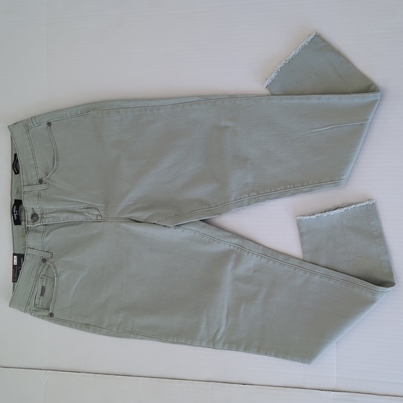 NWT Nine West Gramercy Skinny Ankle Jeans 12 Sea Grass Green Frayed Hem Twill - Picture 2 of 16